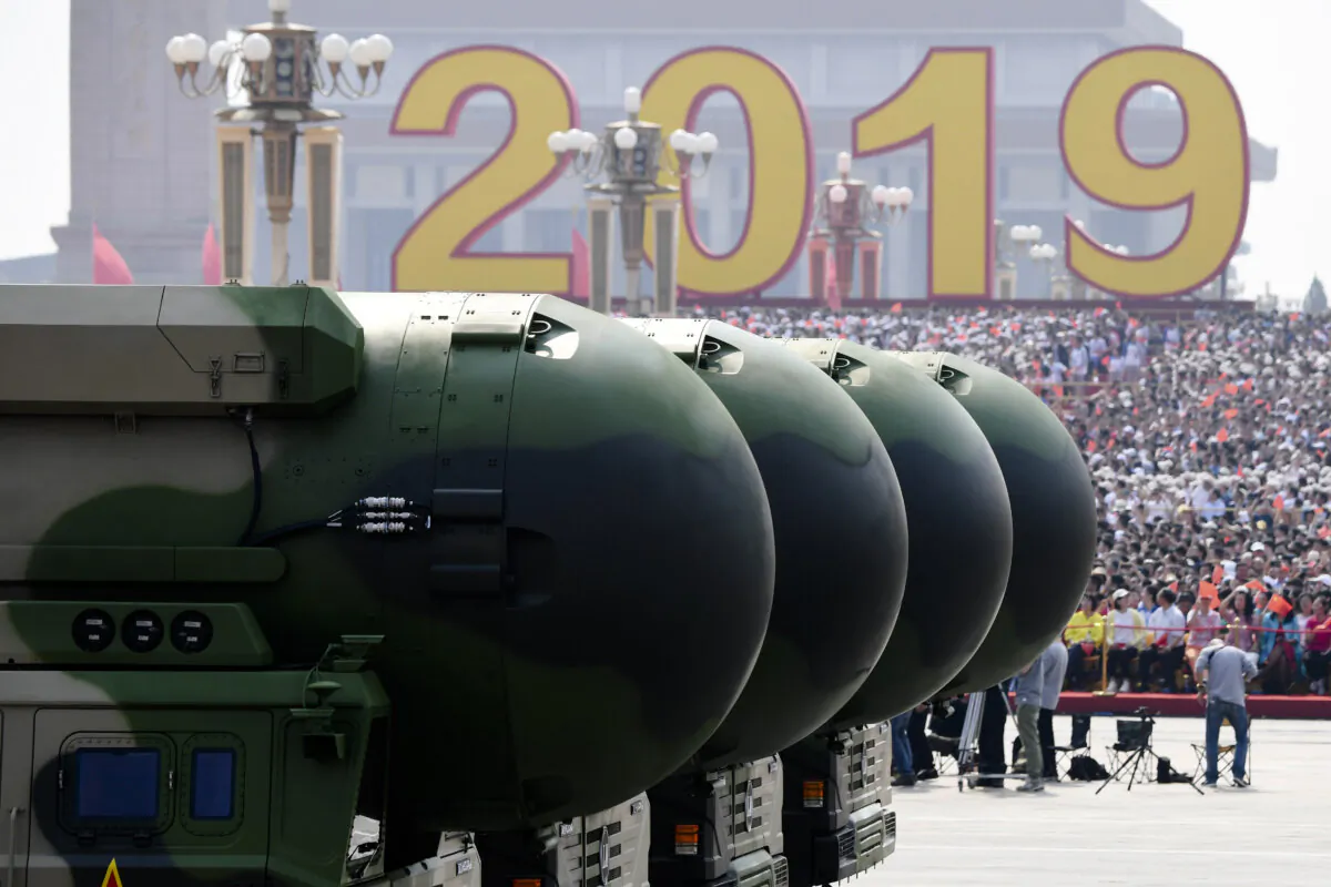 China's DF-41 nuclear-capable intercontinental ballistic missiles are seen during a military parade at Tiananmen Square in Beijing to mark the 70th anniversary of the founding of the People's Republic of China on Oct. 1, 2019. (GREG BAKER/AFP via Getty Images)