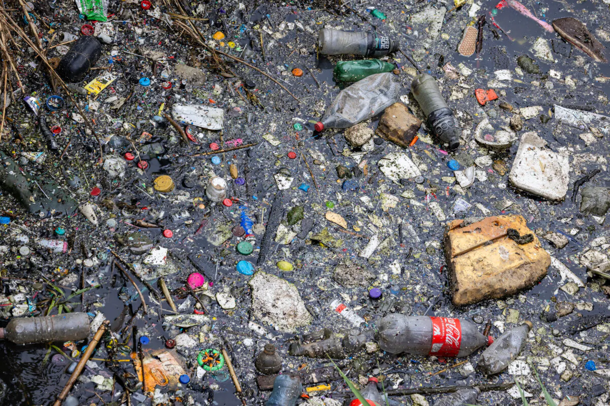 Trash builds up along the Tijuana River outside of San Diego, Calif., on Sept. 19, 2024. (John Fredricks/The Epoch Times)