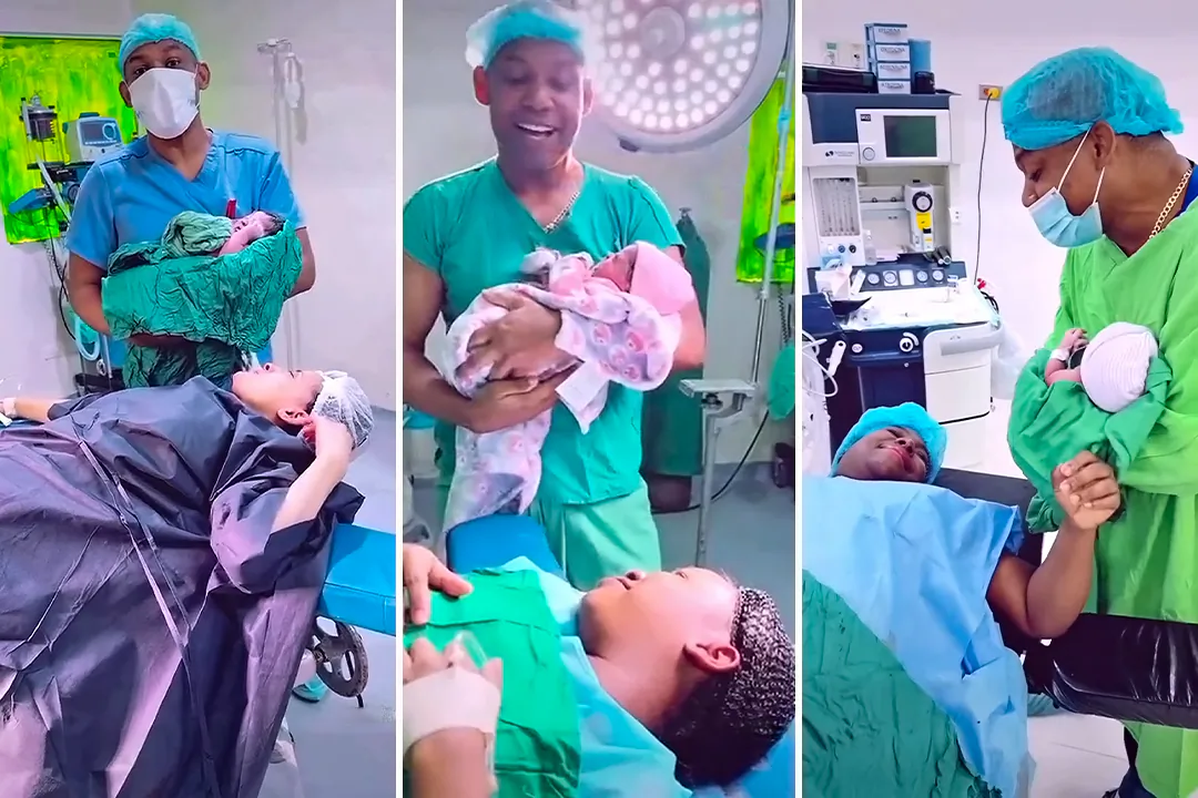 Dr. de Jesus sings as he introduces babies to their mothers. (Courtesy of Dr. Luis M de Jesus)