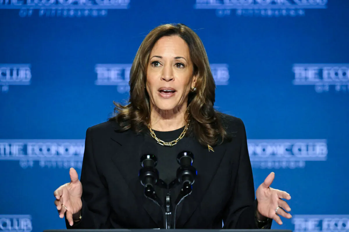 Democratic presidential candidate Vice President Kamala Harris speaks at the Philip Chosky Theatre during a campaign event in Pittsburgh, Pa., on Sept. 25, 2024. (Jim Watson/AFP via Getty Images)