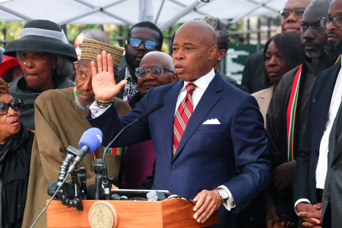 New York City Mayor Eric Adams speaks during a news conference outside Gracie Mansion in New York City on Sept. 26, 2024. (Yuki Iwamura/AP Photo)