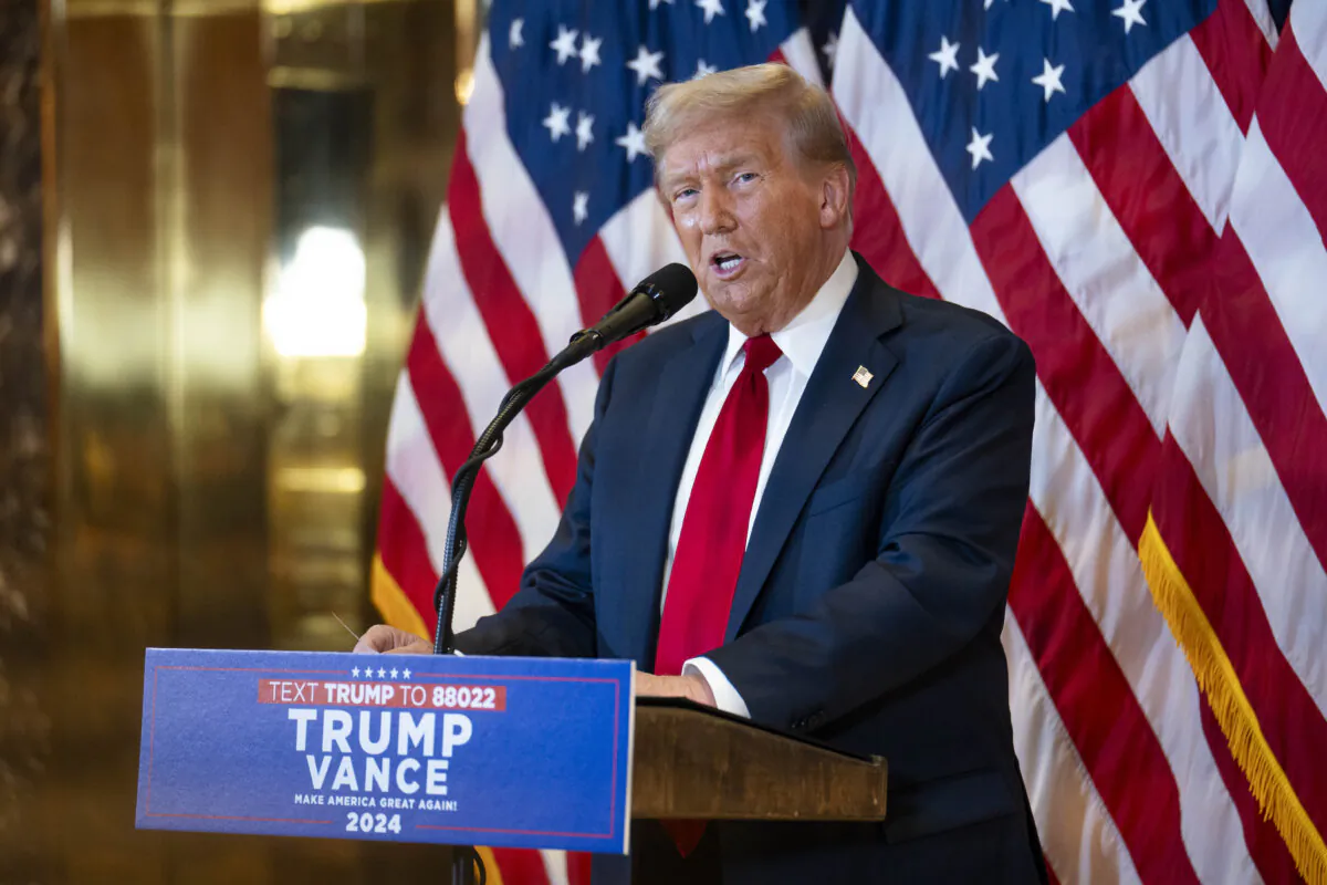 Former president Donald Trump speaks at Trump Tower in New York City on Sept. 26, 2024. (Samira Bouaou/The Epoch Times)