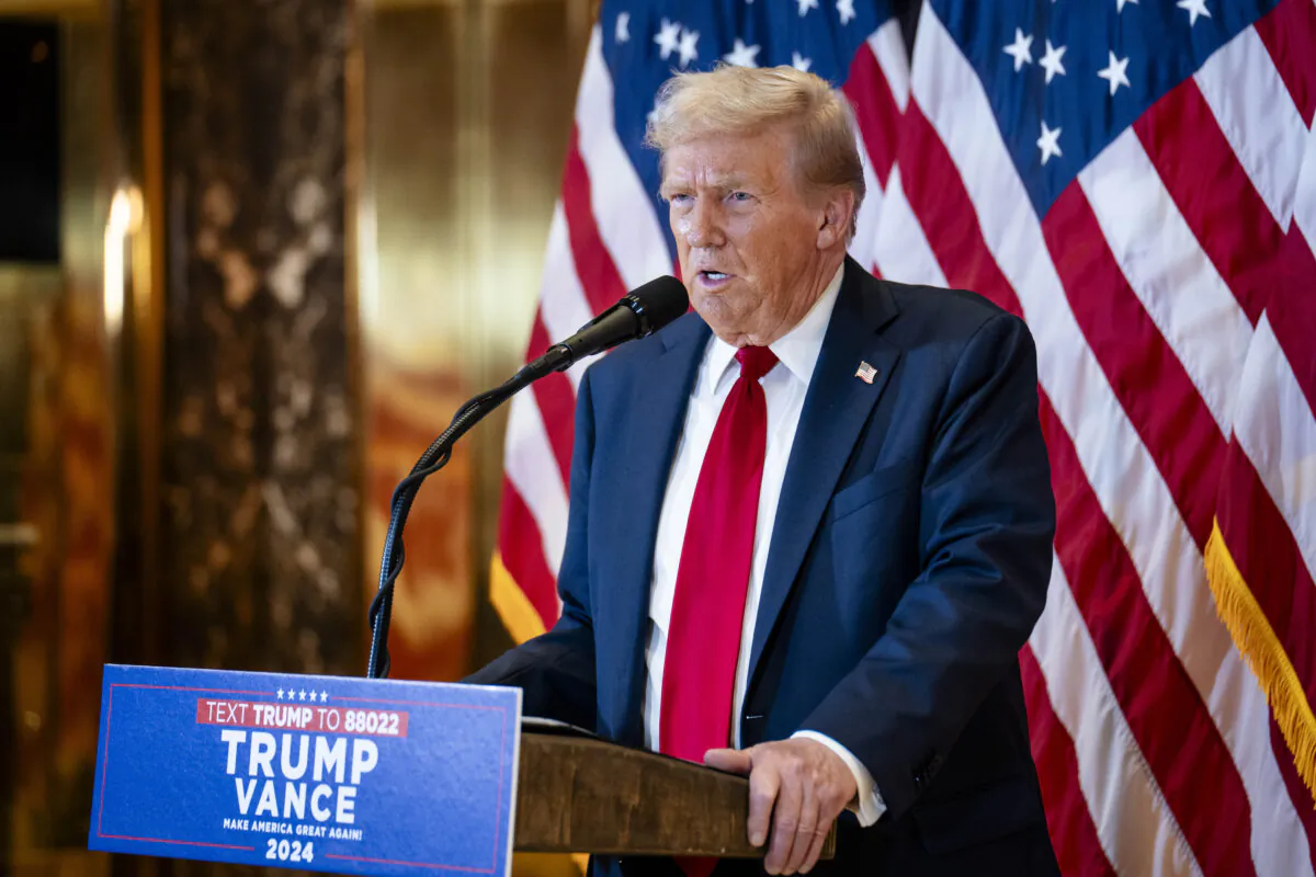 Former President Donald Trump speaks at Trump Tower in New York City on Sept. 26, 2024. (Samira Bouaou/The Epoch Times)