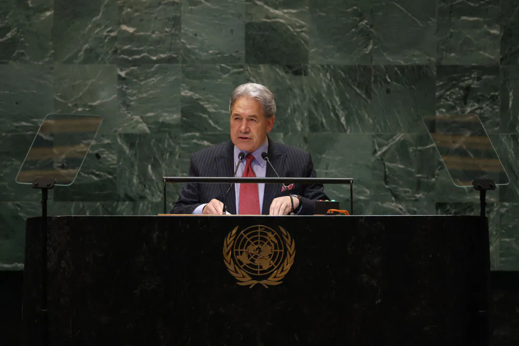 New Zealand's deputy Prime Minister Winston Peters speaks during the 79th Session of the United Nations General Assembly at the United Nations headquarters in New York City on September 26, 2024. (Photo by Charly TRIBALLEAU / AFP) (Photo by CHARLY TRIBALLEAU/AFP via Getty Images)