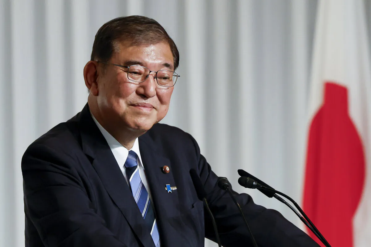 Shigeru Ishiba, the newly elected leader of Japan's ruling party, the Liberal Democratic Party (LDP), looks on during a press conference in Tokyo on Sept. 27, 2024. (Kim Kyung/pool photo via AP)