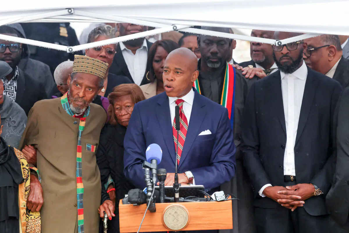 New York City Mayor Eric Adams speaks during a news conference outside Gracie Mansion, Thursday, Sept. 26, 2024, in New York. (AP Photo/Yuki Iwamura)