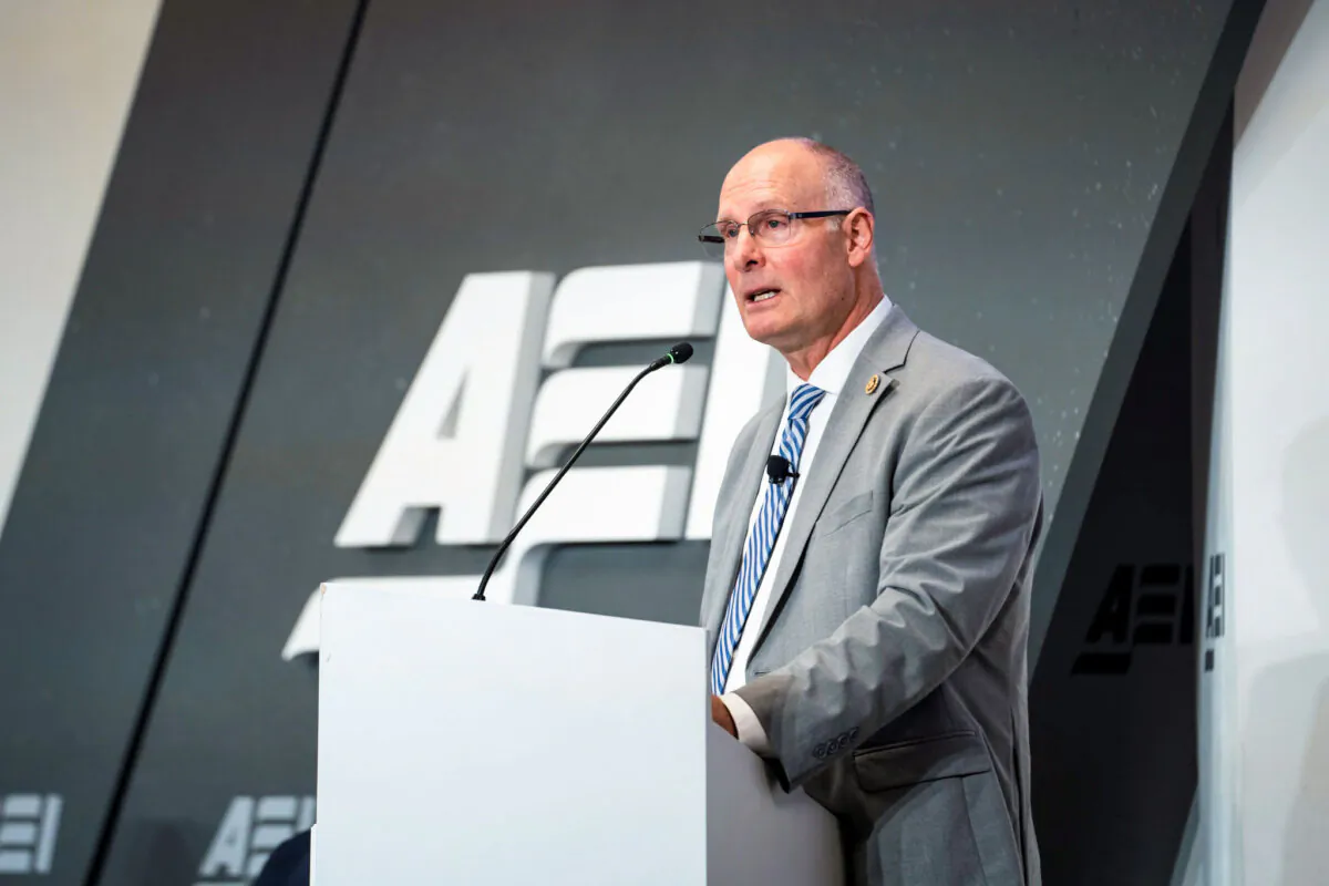 Rep. John Moolenaar (R-Mich.), chairman of the House Select Committee on the Chinese Communist Party, speaks at the American Enterprise Institute in Washington on Sept. 25, 2024. (Madalina Vasiliu/The Epoch Times)