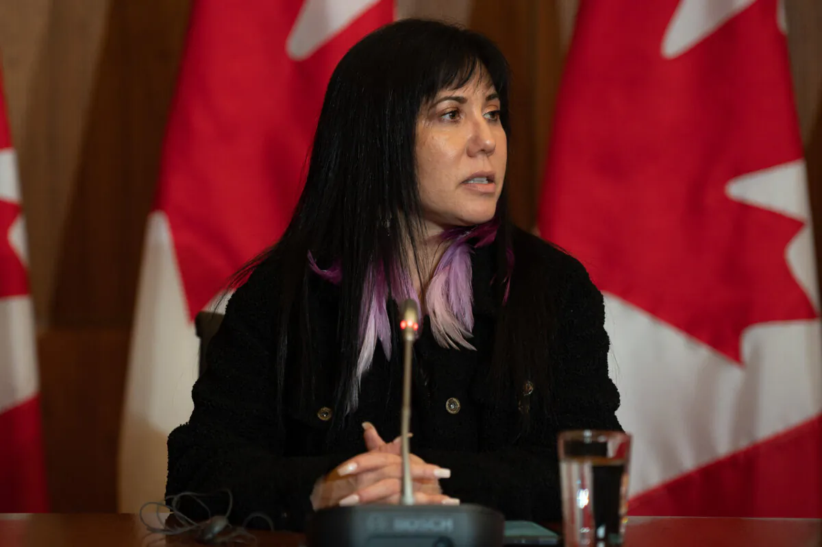 New Democrat MP Leah Gazan speaks during a press conference in Ottawa, on Dec. 14, 2022. (THE CANADIAN PRESS/Spencer Colby)