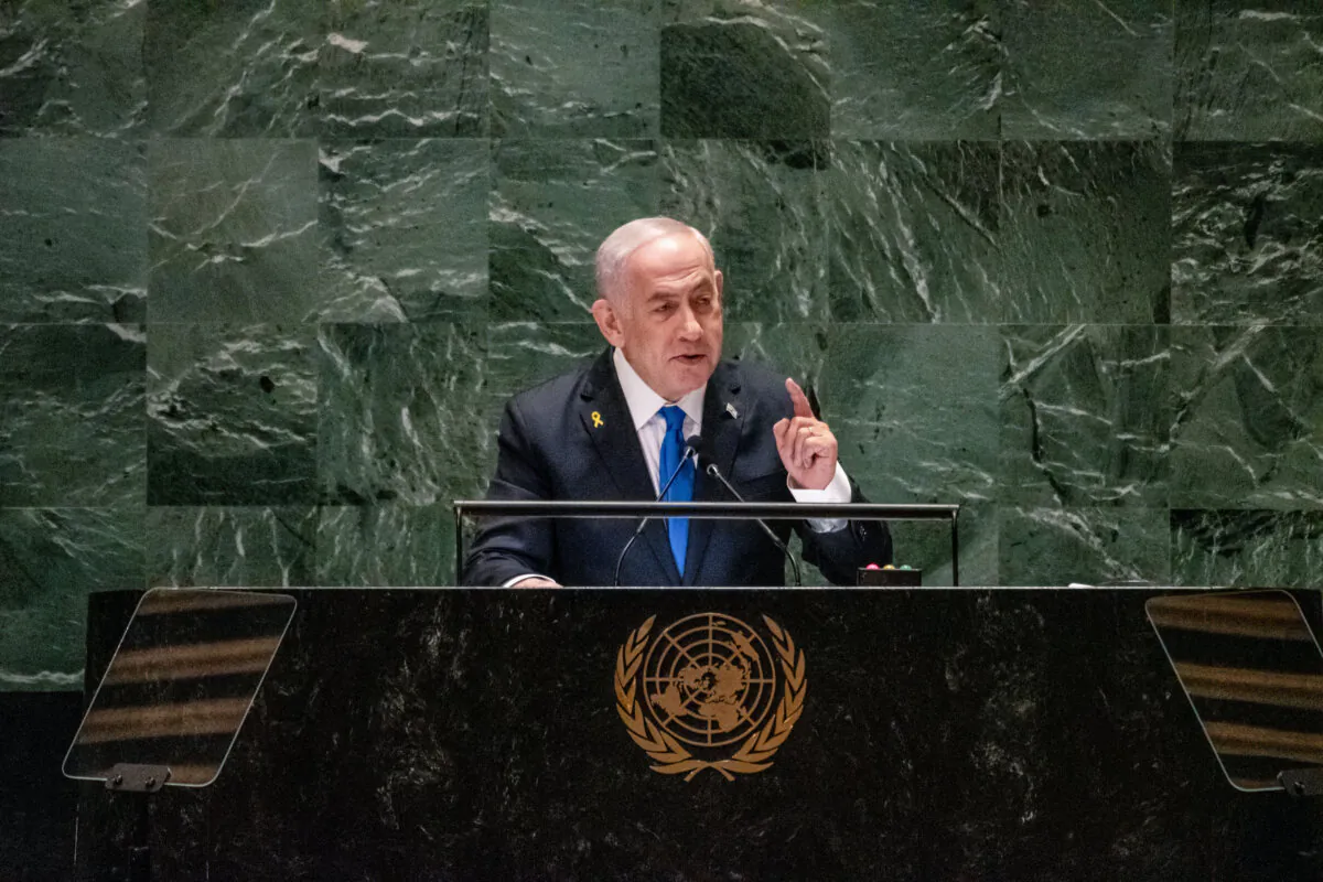 Israeli Prime Minister Benjamin Netanyahu speaks during the United Nations General Assembly at the United Nations headquarters in New York City on Sept. 27, 2024. (Stephanie Keith/Getty Images)