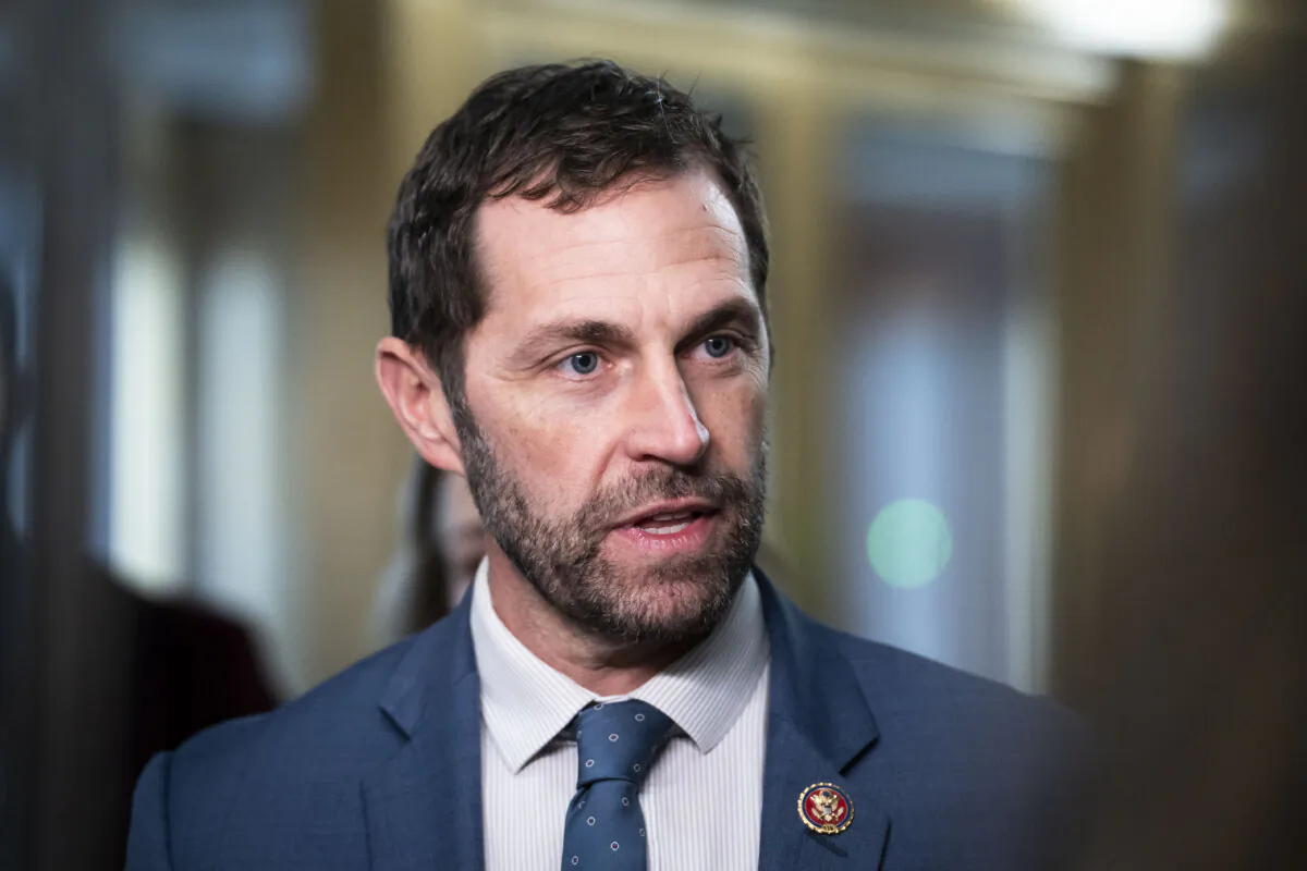 Rep. Jason Crow (D-Colo.) speaks to reporters in Washington on Sept. 26, 2024. (Madalina Vasiliu/The Epoch Times)