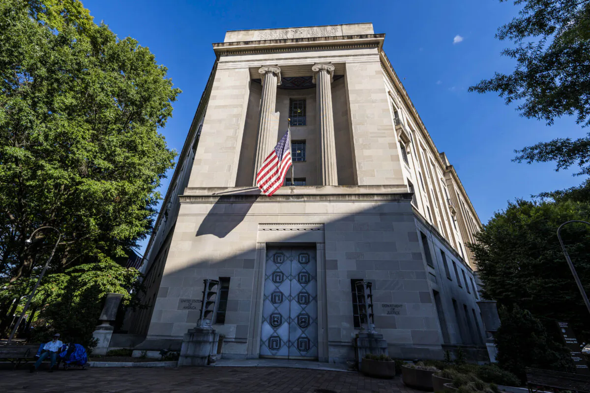 The Department of Justice in Washington on Aug. 12, 2024. (Madalina Vasiliu/The Epoch Times)