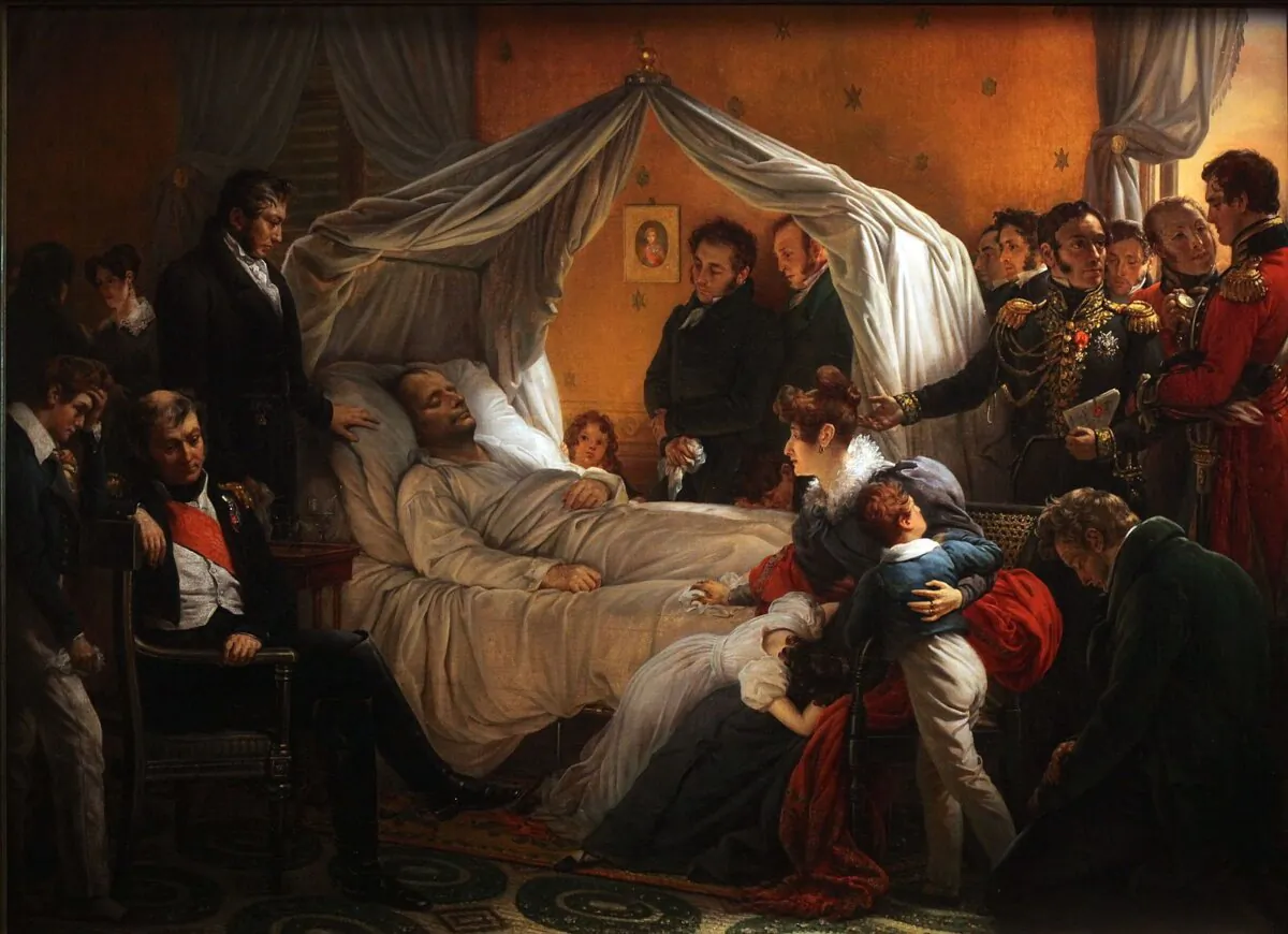 "Death of Napoleon," 1828, by Charles de Steuben. Oil on canvas; 36 2/3 inches by 47 inches. Arenenberg, Switzerland. (Public Domain)