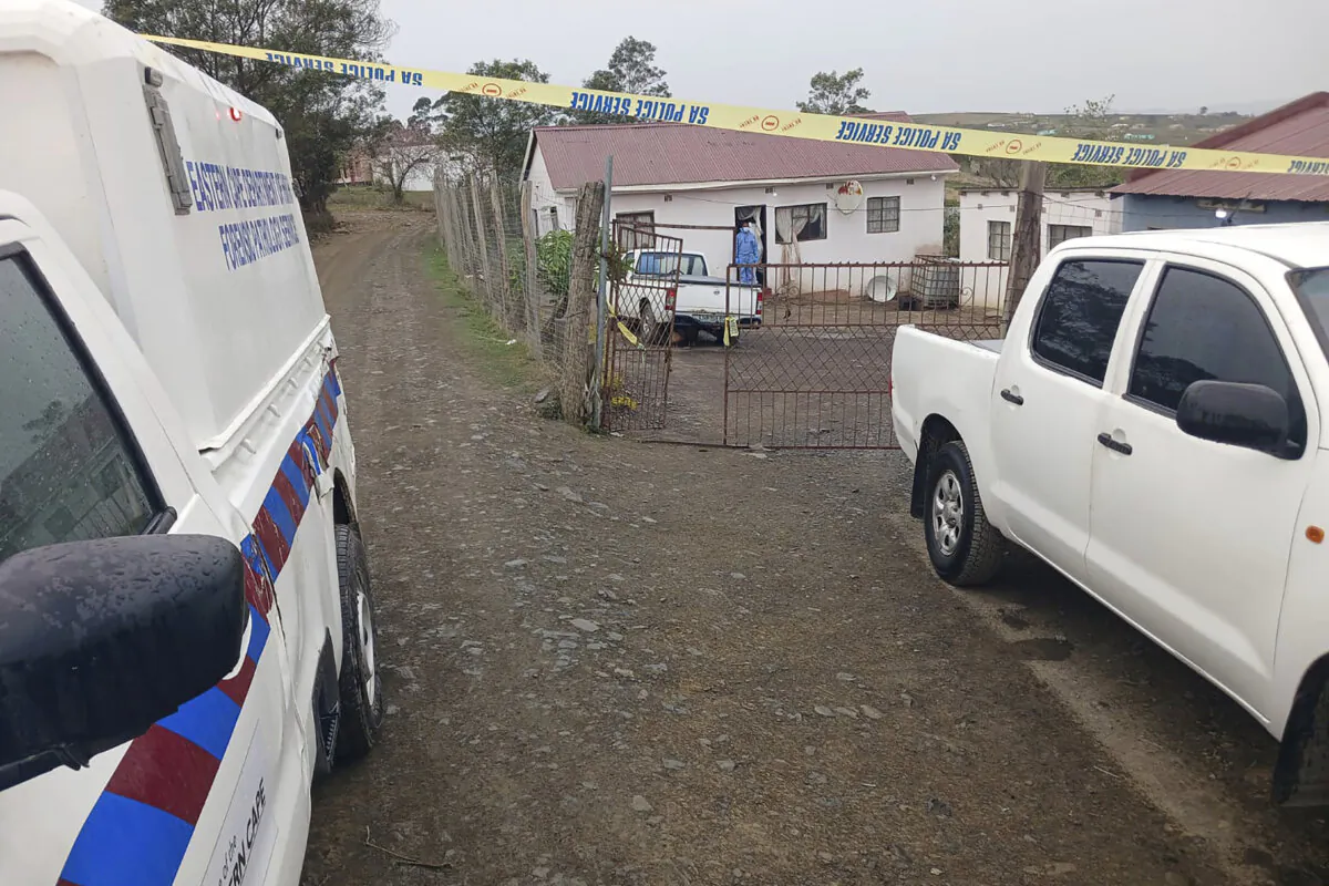 The scene where 17 people were killed the previous day in two shootings that took place in close proximity to each other, in Lusikisiki, South Africa, on Sept. 28, 2024. (South African Police Services via AP)