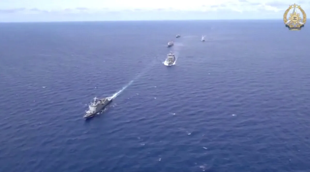 Naval ships of the Philippines, United States, Australia, Japan, and New Zealand take part in joint exercises in the South China Sea on Sept. 29, 2024. (Armed Forces of the Philippines via Reuters/Screenshot via The Epoch Times)