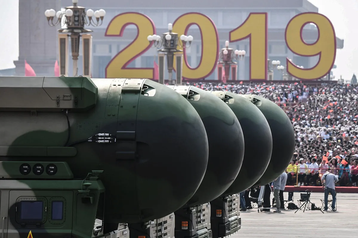 China's DF-41 nuclear-capable intercontinental ballistic missiles are seen during a military parade at Tiananmen Square in Beijing to mark the 70th anniversary of the founding of the People's Republic of China on Oct. 1, 2019. (Greg Baker/AFP via Getty Images)
