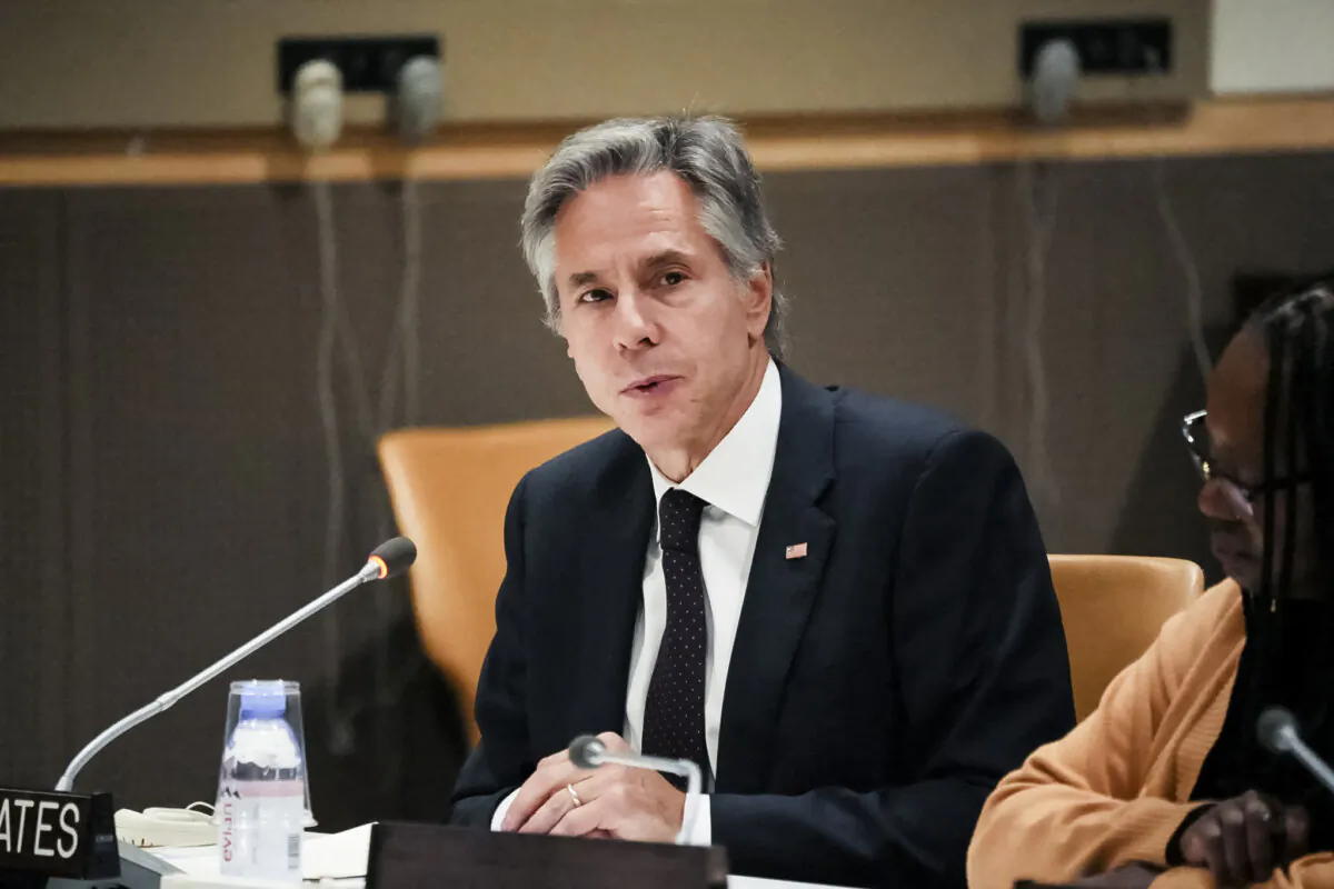 Secretary of State Antony Blinken speaks during the High-Level Meeting to Launch the Friends of Fissile Material Cut-off Treaty at UN headquarters in New York on Sept. 23, 2024. (Bryan R. Smith/Pool/AFP via Getty Images)