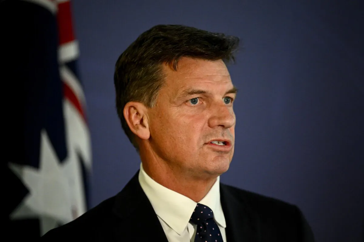 Shadow Treasurer Angus Taylor speaks to media during a press conference at the Commonwealth Parliamentary Offices in Sydney, Australia, on Sept. 25, 2024. (AAP Image/Dan Himbrechts)