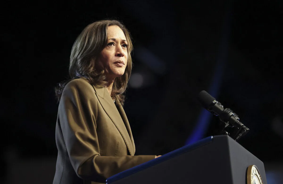 Vice President and Democrat presidential candidate Kamala Harris speaks during a campaign event in Las Vegas on Sept. 29, 2024. (Ronda Churchill/AFP via Getty Images)