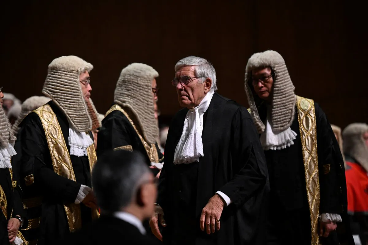 Lord Nicholas Addison Phillips (C), a non-permanent judge, attends a ceremony held to mark the opening of the legal year in Hong Kong on Jan. 22, 2024. (Peter Parks/AFP via Getty Images)