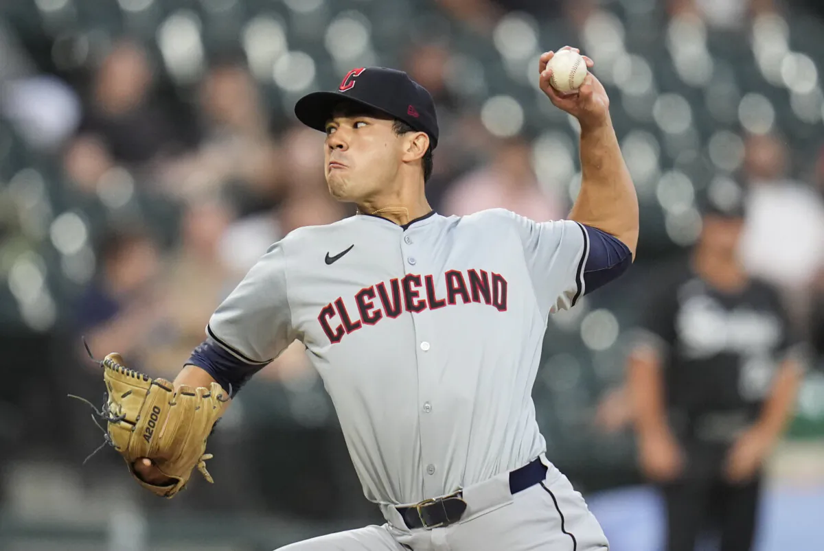 Cleveland Guardians starting pitcher Joey Cantillo throws against the Chicago White Sox during the first inning of a baseball game in Chicago, on Sept. 9, 2024. (Erin Hooley/AP Photo)