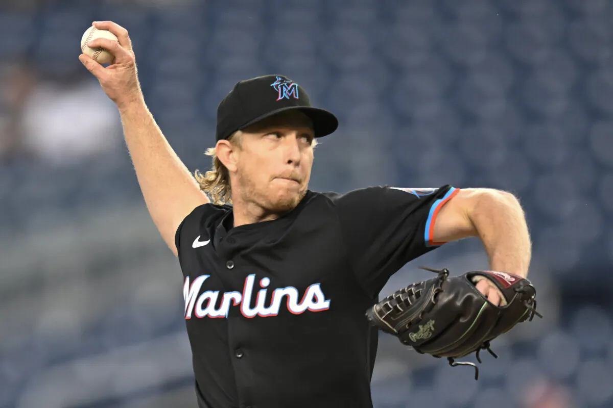 Miami Marlins staring pitcher Darren McCaughan throws during the first inning of a baseball game against the Washington Nationals in Washington, on Sept. 12, 2024. (John McDonnell/AP Photo)