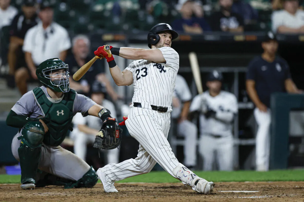 Chicago White Sox outfielder Andrew Benintendi (23) hits a walk-off home run against the Oakland Athletics during the ninth inning at Guaranteed Rate Field in Chicago on Sept. 14, 2024. (Kamil Krzaczynski/Imagn Images via Reuters)