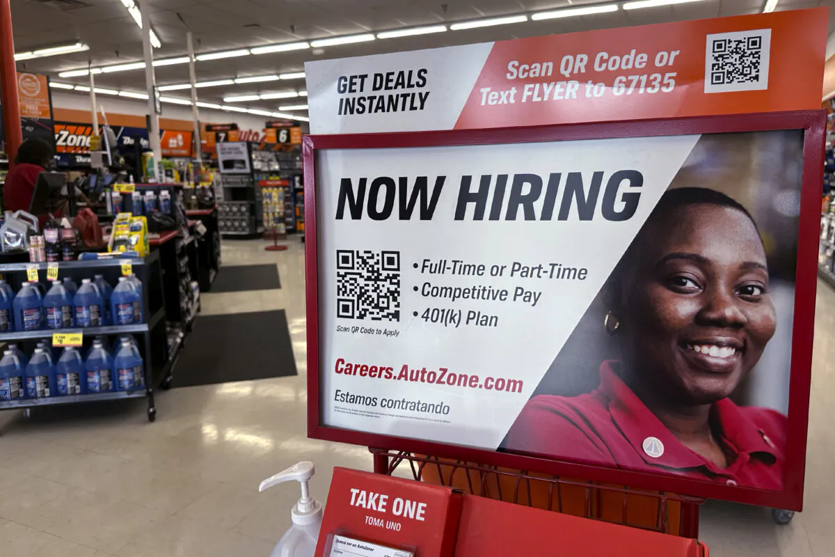 A hiring sign is displayed at a retail store in Buffalo Grove, Ill., on Sept. 6, 2024. (Nam Y. Huh/AP Photo)