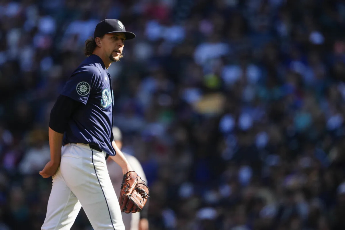 Seattle Mariners starting pitcher Logan Gilbert walks back to the dugout after retiring the side against the New York Yankees during the fourth inning of a baseball game in Seattle, on Sept. 19, 2024. (Lindsey Wasson/AP Photo)