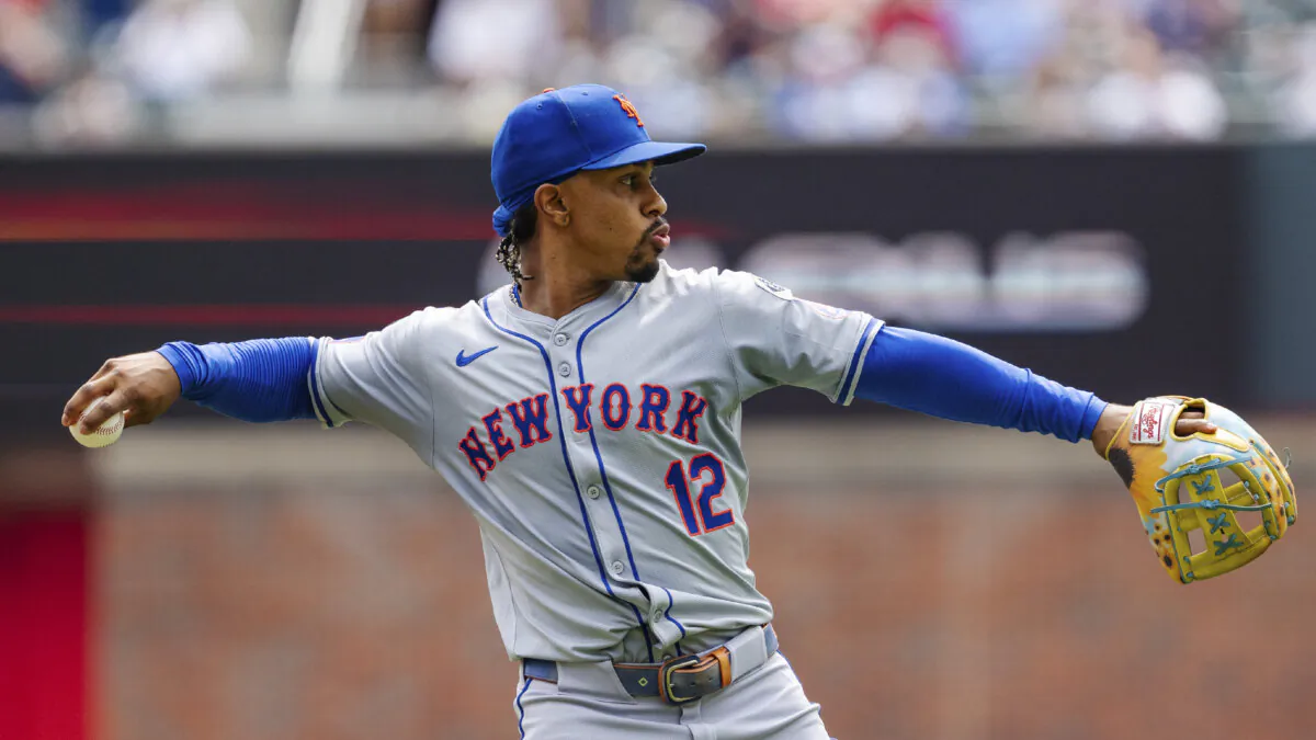 New York Mets shortstop Francisco Lindor throws to first base in the third inning of a game against the Atlanta Braves in Atlanta on Sept. 30, 2024. (Jason Allen/AP Photo)