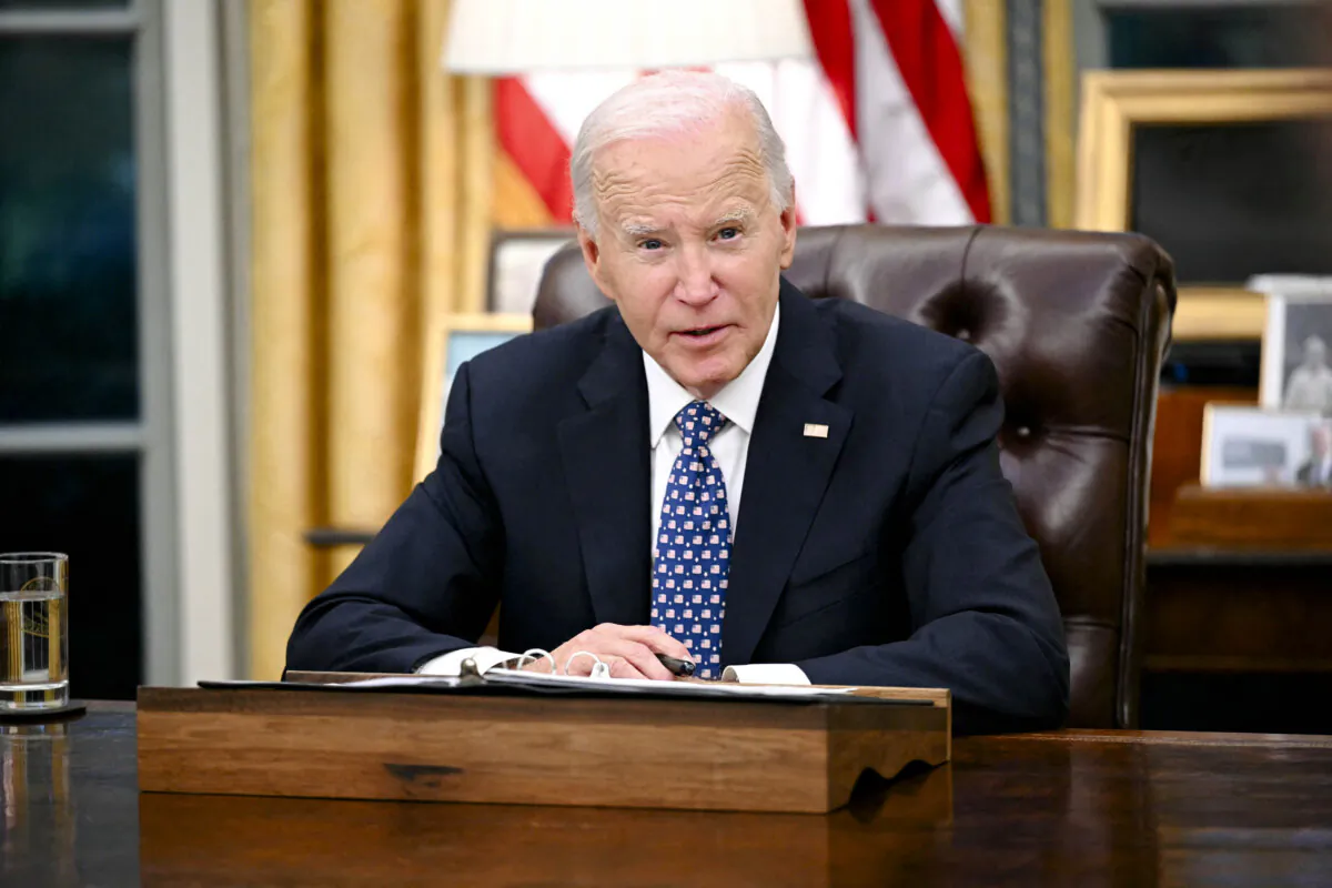 President Joe Biden speaks after receiving a briefing on Hurricane Helene in the Oval Office of the White House, on Sept. 30, 2024. (Mandel Ngan/AFP via Getty Images)