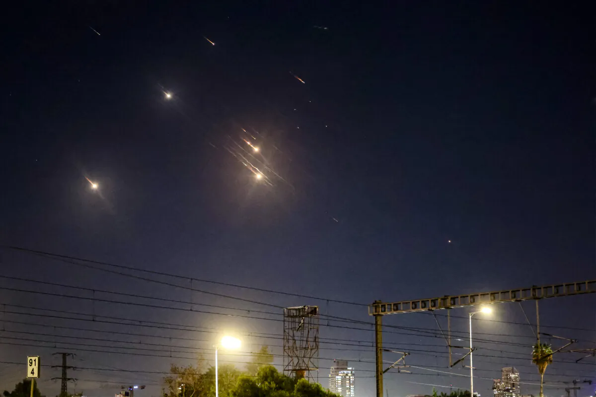 Projectiles are intercepted by Israel above Tel Aviv on Oct. 1, 2024. (Jack Guez/AFP/Getty Images)