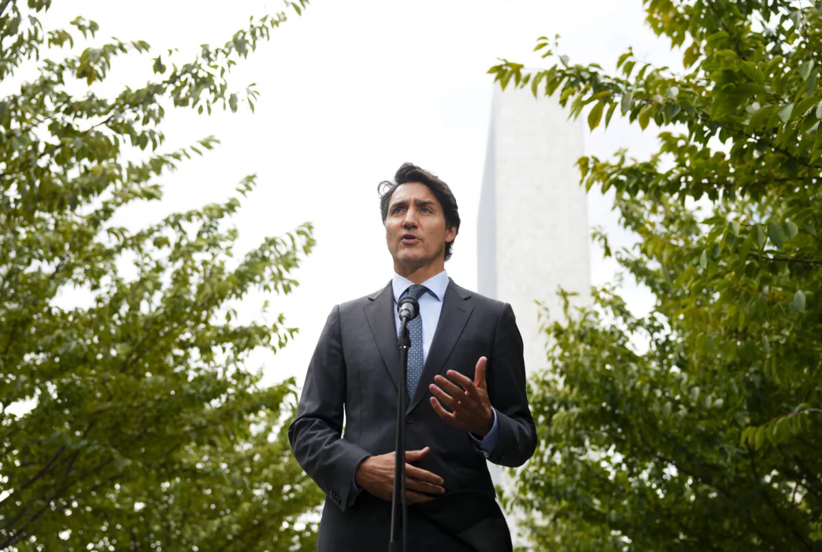 Prime Minister Justin Trudeau speaks to reporters during the 79th Session of the UN General Assembly at United Nations headquarters, on Sept. 24, 2024. (The Canadian Press/Sean Kilpatrick)