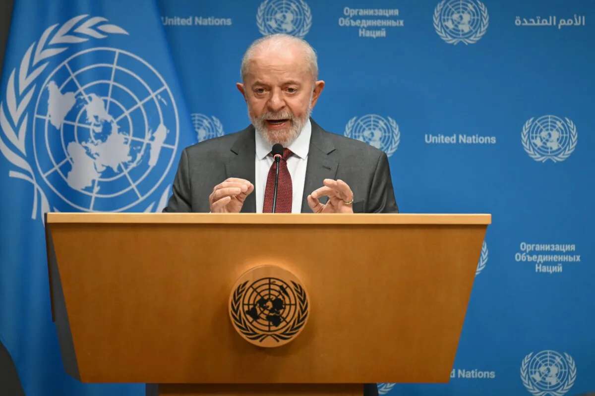 Brazilian President Luiz Inácio Lula da Silva speaks during a press conference at the United Nations headquarters in New York on Sept. 25, 2024. (Angela Weiss/AFP via Getty Images)