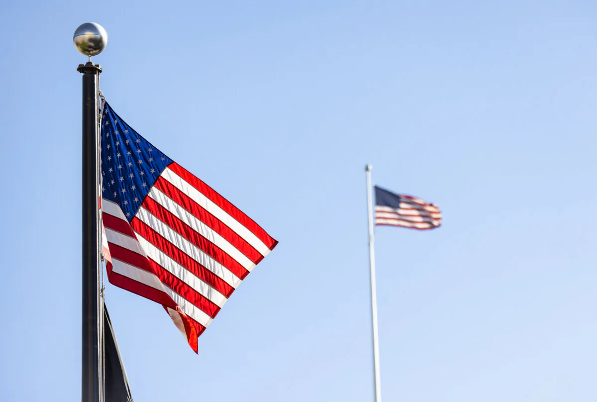 American flags wave in Omaha, Nebraska, on Oct 1, 2024. (John Fredricks/The Epoch Times)