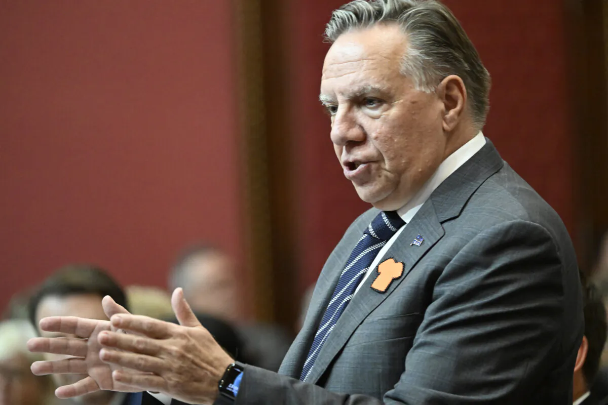 Quebec Premier Francois Legault responds to the Opposition during question period, at the legislature in Quebec City, on Sept. 26, 2024. (The Canadian Press/Jacques Boissinot)