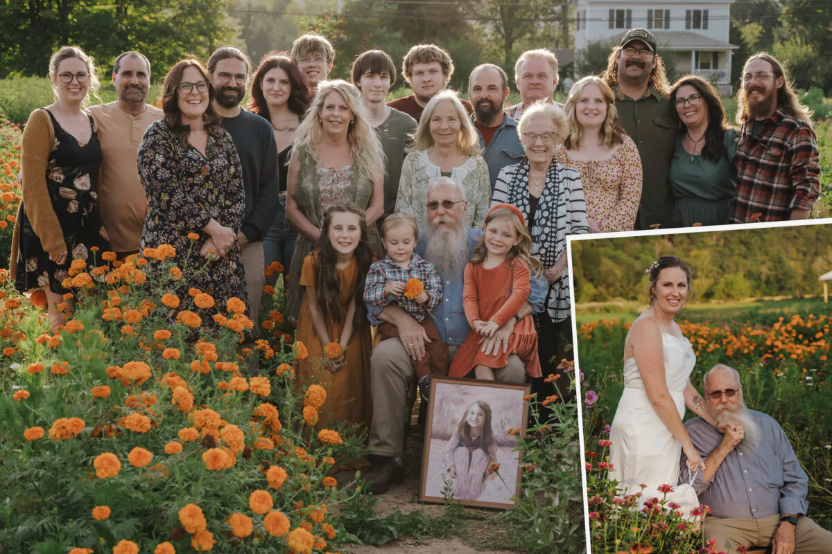The Hulse family at the surprise wedding. (Illustration by The Epoch Times; Courtesy of Studio at 122 Photography, LLC)
