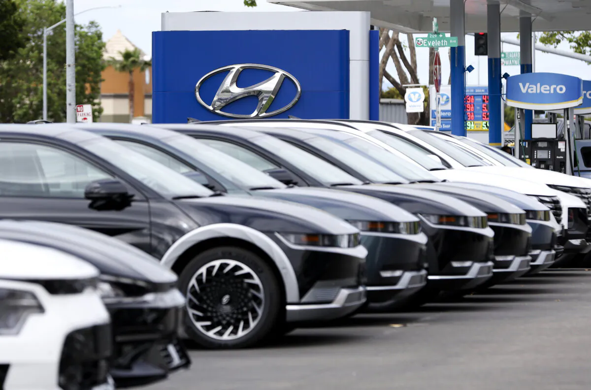 New Hyundai cars are displayed on the sales lot of a dealership in San Leandro, Calif., on May 30, 2023. (Justin Sullivan/Getty Images)