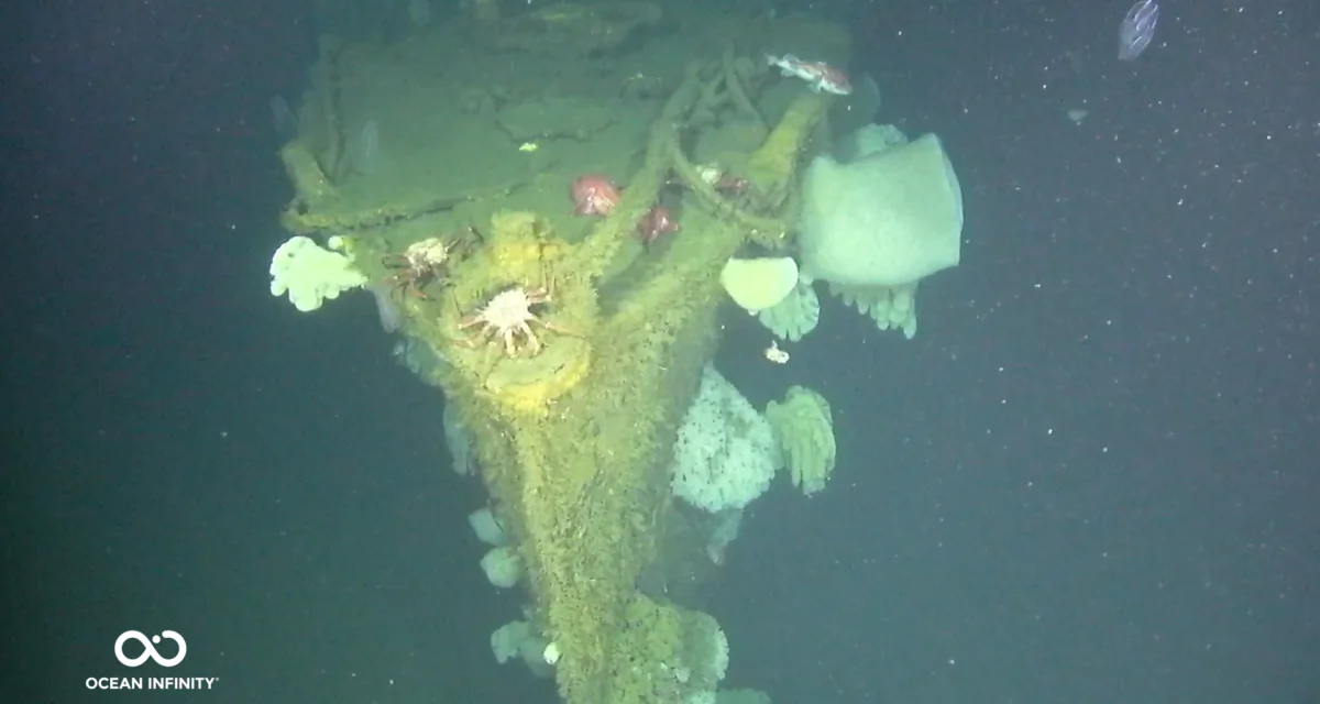 An image of the USS Stewart's bow. The WWII destroyer's wreckage was located northwest of San Francisco using robotic marine survey technology.
(Ocean Infinity)
