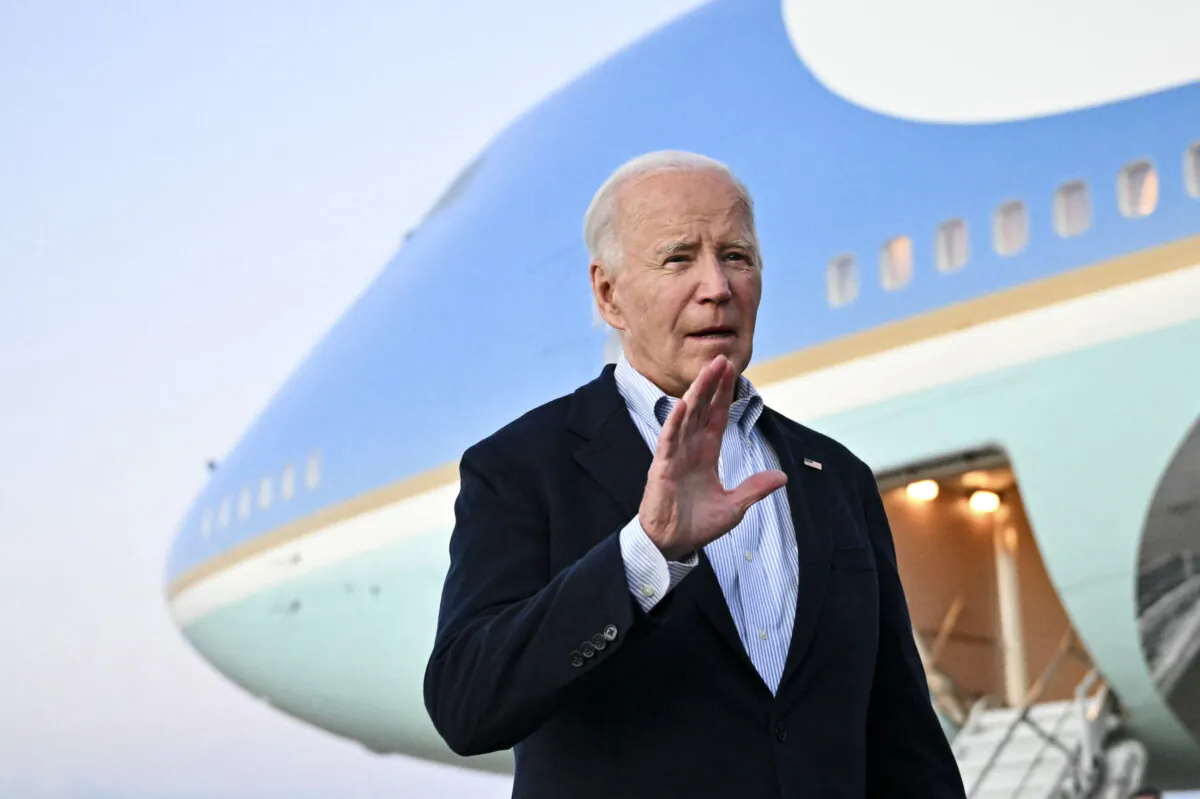 President Joe Biden after stepping off Air Force One upon arrival at Joint Base Andrews in Maryland on Oct. 3. (Mandel Ngan/AFP via Getty Images)