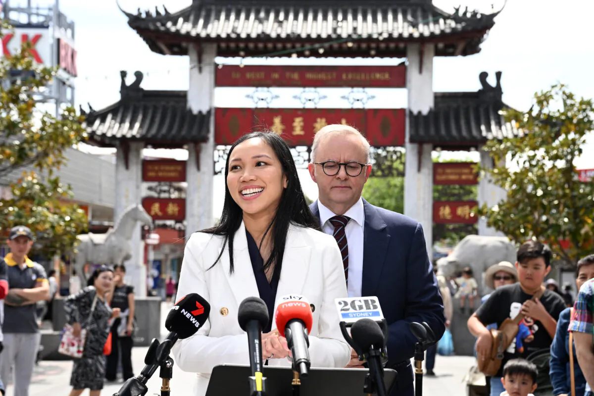 Labor candidate for Fowler Tu Le, speaks to media during a press conference with Prime Minister Anthony Albanese in Cabramatta, Sydney, Oct. 4, 2024. (AAP Image/Dan Himbrechts)