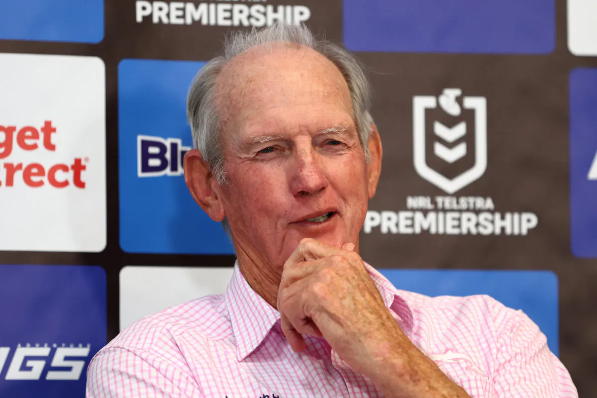 Wayne Bennett head coach of the Dolphins speaks to the media during the round four NRL match between Gold Coast Titans and Dolphins at Cbus Super Stadium on the Gold Coast, Australia on March 30, 2024. (Chris Hyde/Getty Images)