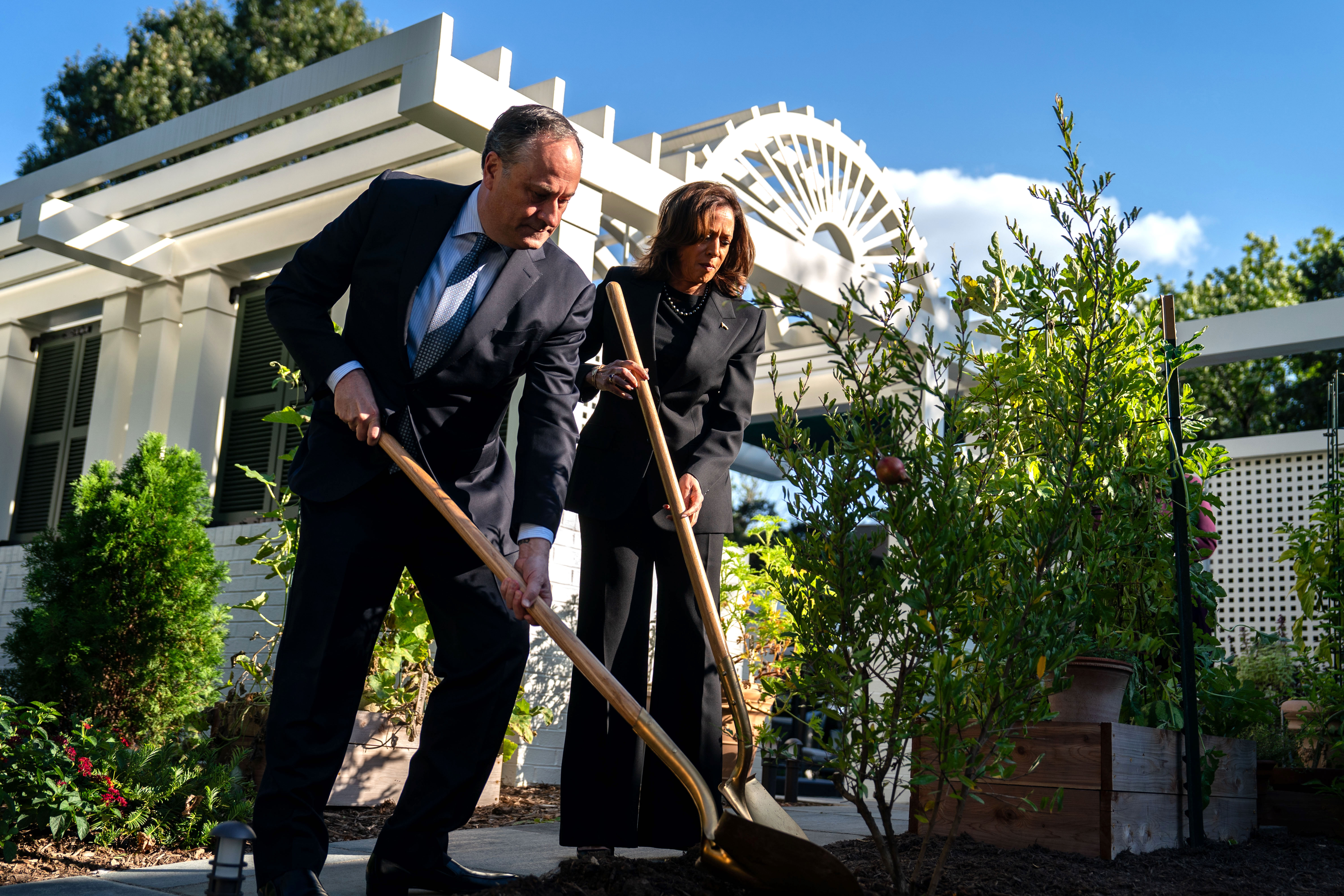 Harris, Husband Plant Pomegranate Tree in Remembrance of Oct. 7 Victims