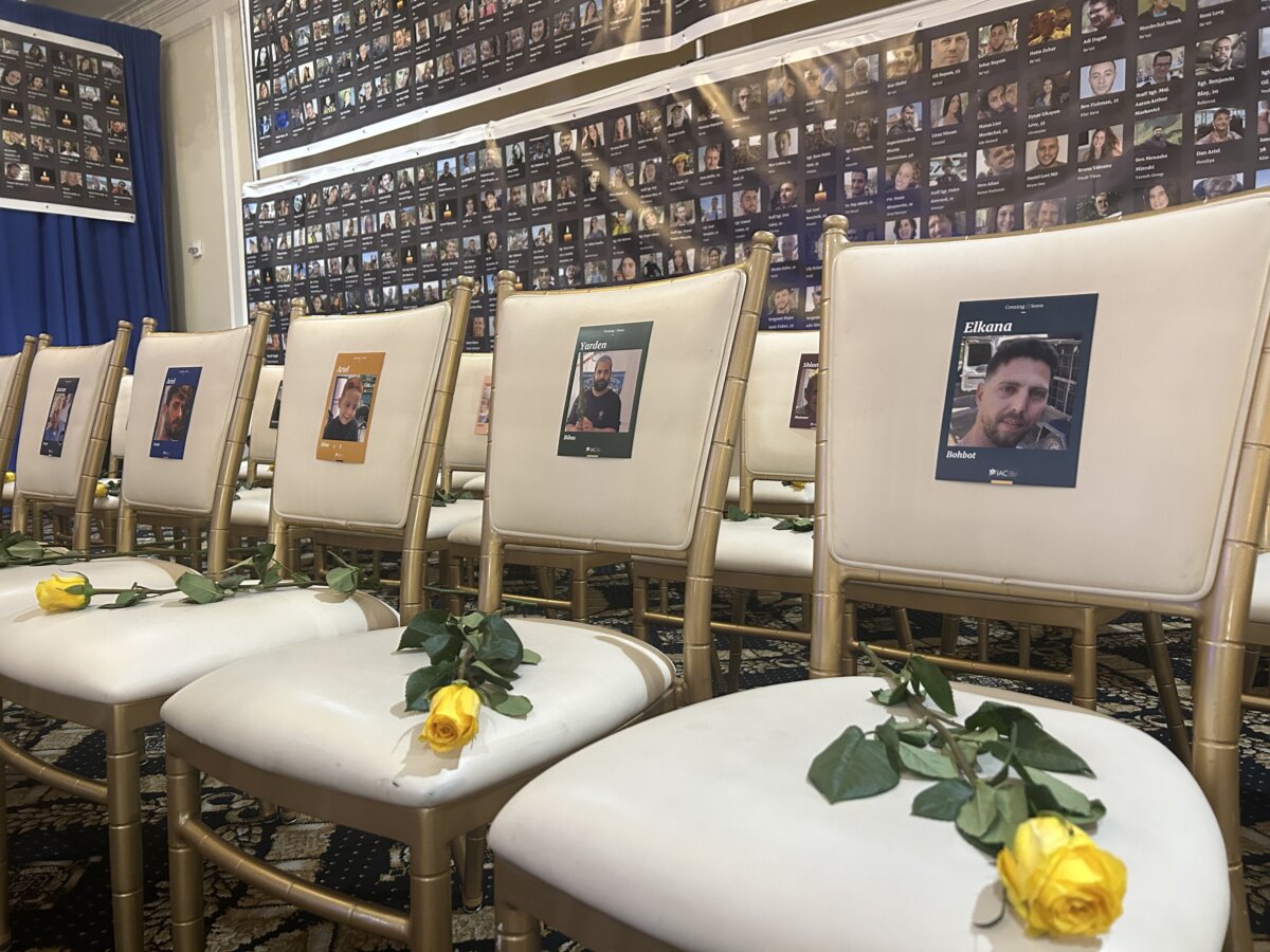 Honoring people who were killed or taken hostage by terrorists that invaded Israel in 2023, photographs were displayed at the Trump National Doral Miami on the anniversary of the attack, Oct. 7, 2024. (Iris Tao/NTD News for The Epoch Times)