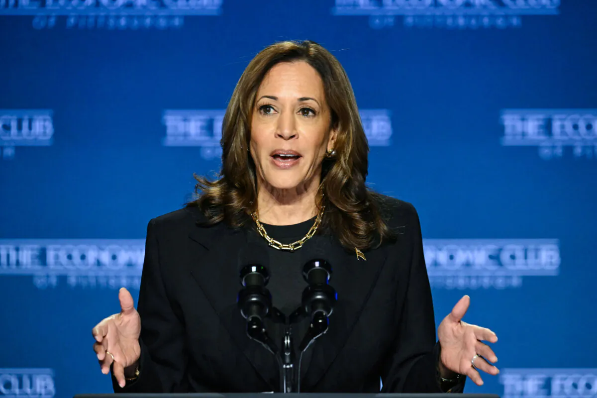 Vice President and Democratic presidential candidate Kamala Harris speaks at the Philip Chosky Theatre in Pittsburgh on Sept. 25, 2024. (Jim Watson/AFP via Getty Images)
