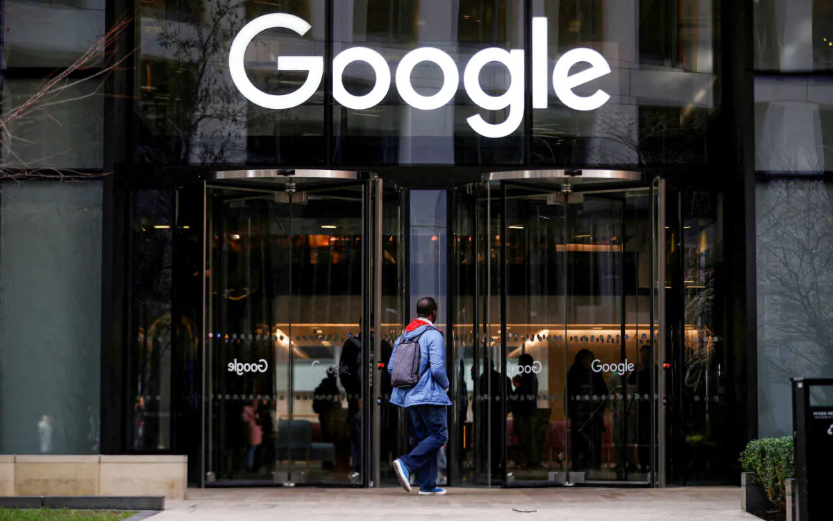 The Google logo at the entrance to the Google offices in London on Jan. 18, 2019. (Hannah McKay/Reuters)