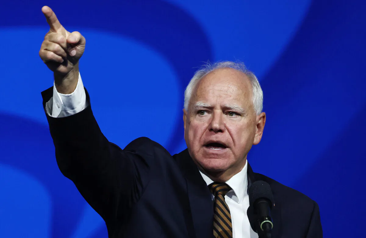 Democratic vice presidential candidate Minnesota Governor Tim Walz speaks at the 46th International Convention of the American Federation of State, County and Municipal Employees (AFSCME) at the Los Angeles Convention Center in Los Angeles on Aug. 13, 2024. (Mario Tama/Getty Images)