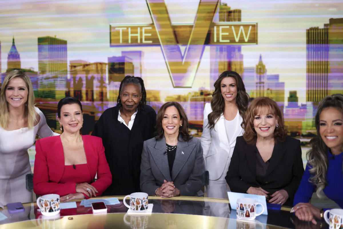 Vice President and Democratic presidential nominee Kamala Harris is pictured in studio at ABC during a break during the recording of the show “The View” in New York City on Oct. 8, 2024. (Charly Triballeau/AFP via Getty Images)