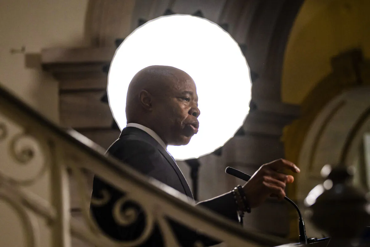 New York City Mayor Eric Adams speaks during a press conference at City Hall on Oct. 8, 2024. (AP Photo/Yuki Iwamura)