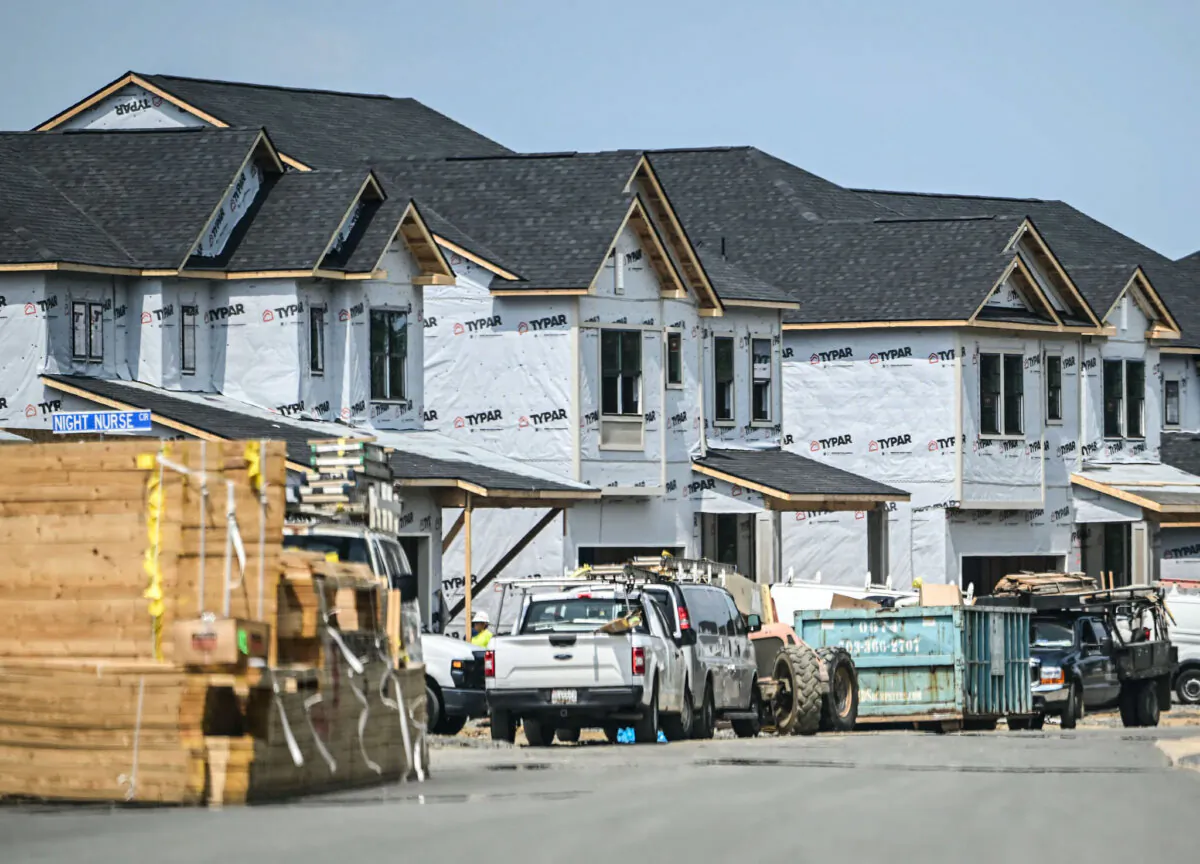Houses under construction in a new development in Brambleton, Va., on Aug. 14, 2024. (Andrew Caballero-Reynolds/AFP via Getty Images)