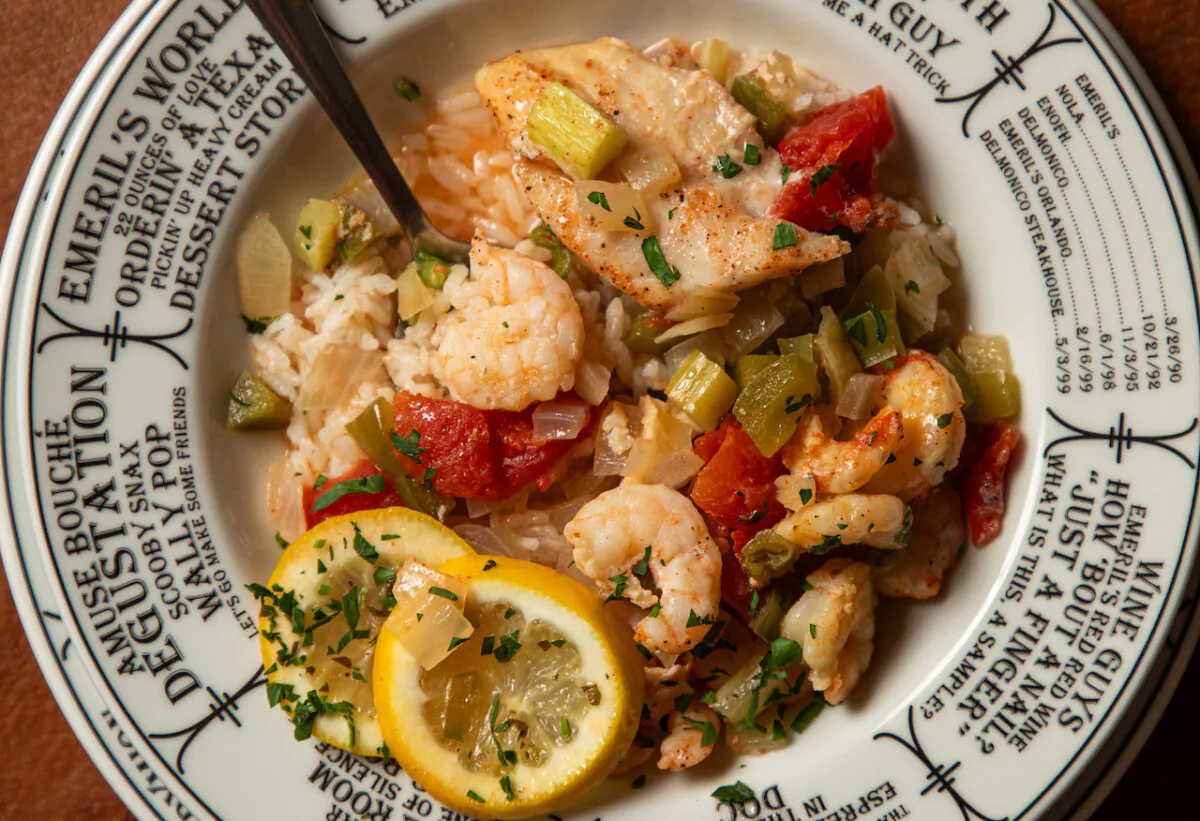 South Louisiana bouillabaisse over rice. (Randy Krause Schmidt for Susan Schadt Press)